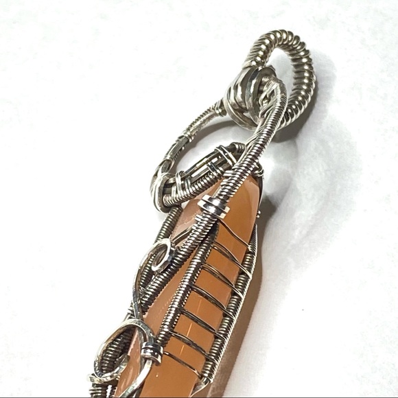 Sterling Silver Pendant 925 Wire Wrapped Point Cut Peach Moonstone 2 3/4 - Picture 7 of 11